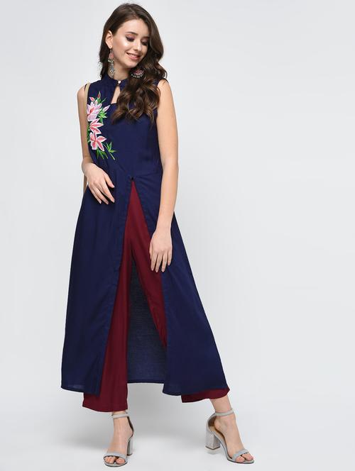 high slit embroidered kurta - 15998125 - Standard Image - 1