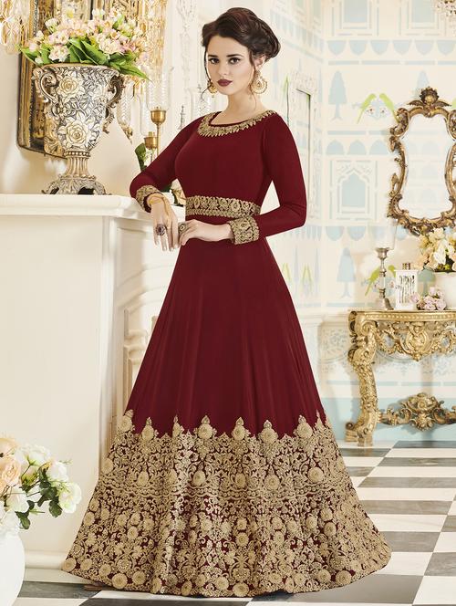 Embroidered semi-stitched anarkali suit - 15998902 - Standard Image - 1