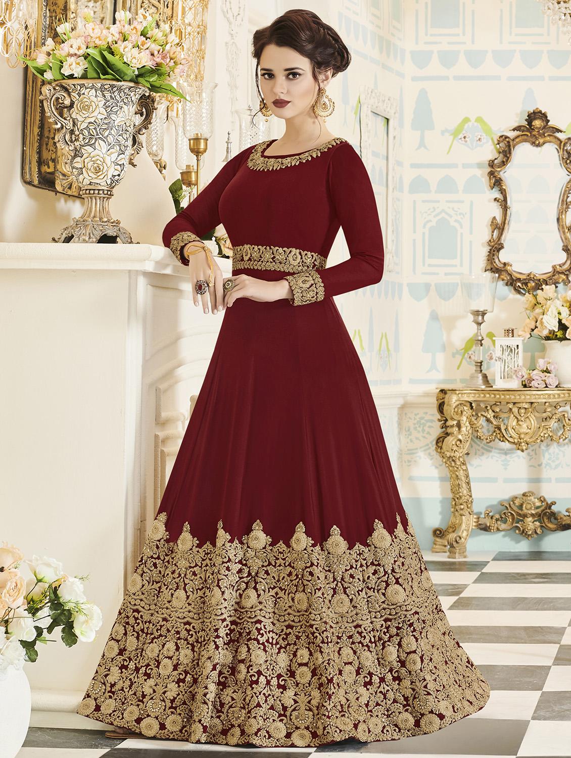 Embroidered semi-stitched anarkali suit - 15998902 - Zoom Image - 1