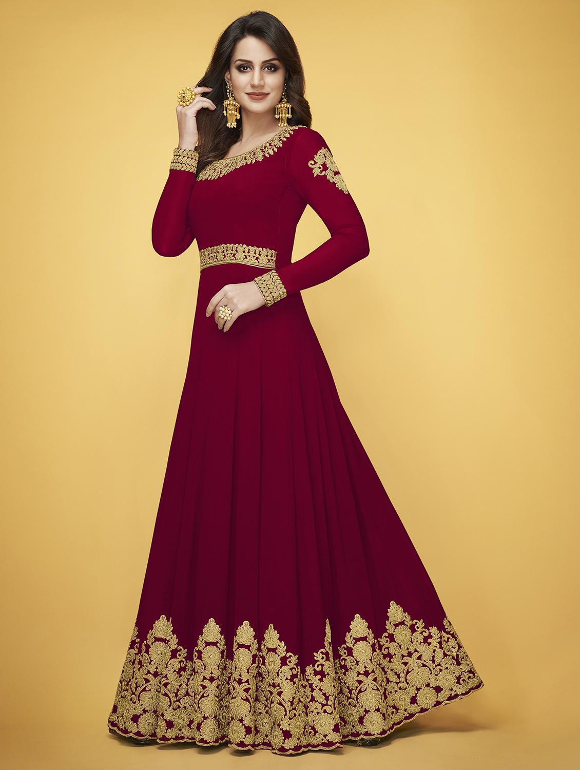 Embroidered semi-stitched anarkali suit - 15998918 - Zoom Image - 1