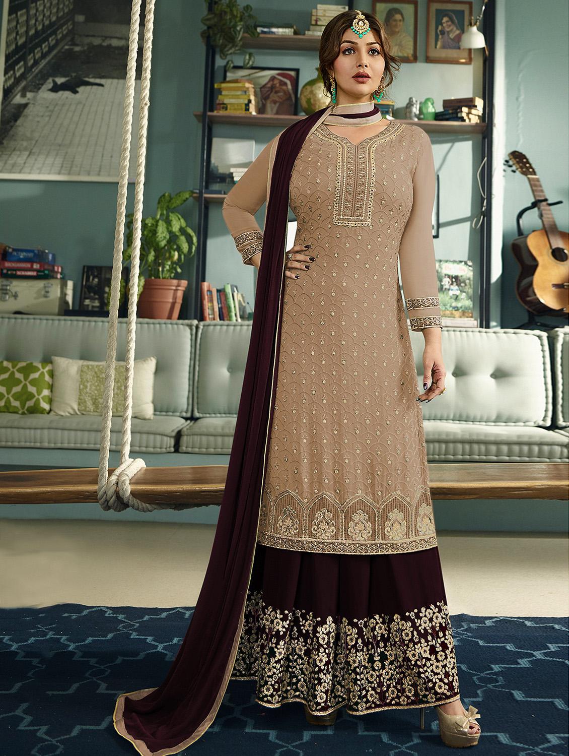 embroidered sharara semi-stitched suit - 15998924 - Zoom Image - 1