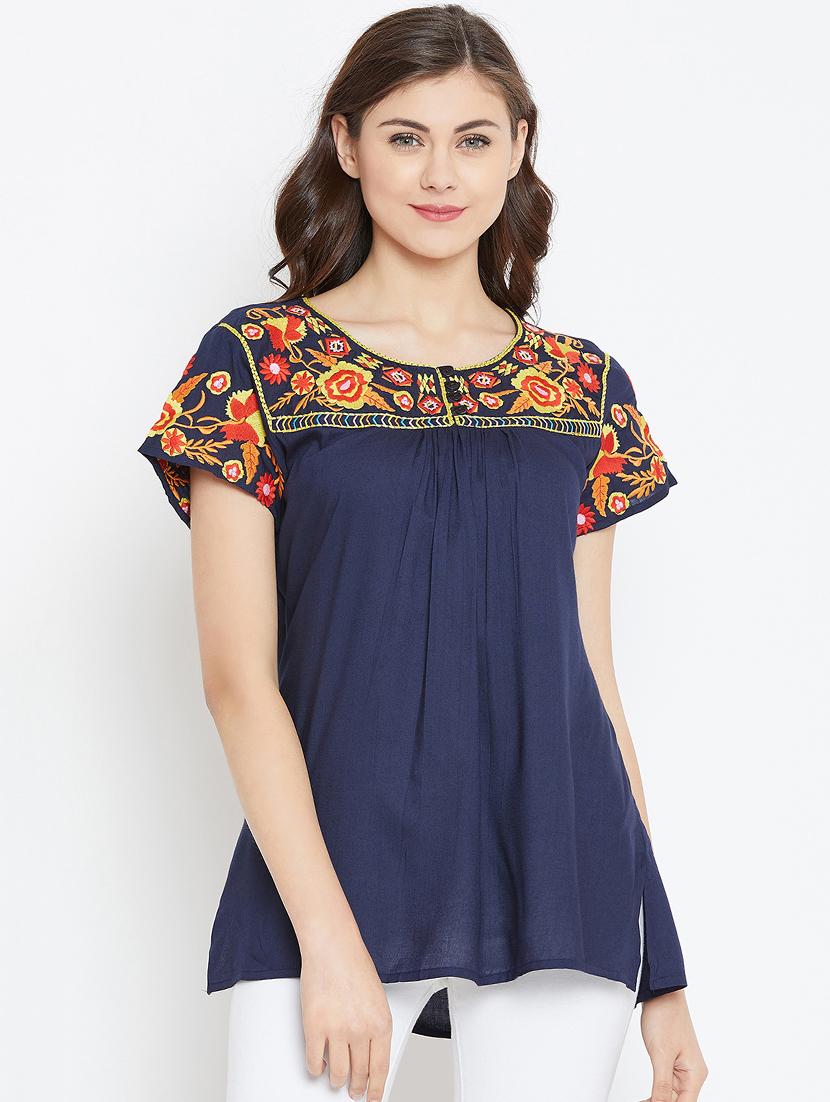 embroidered yoke gather detail tunic - 15999434 - Zoom Image - 1