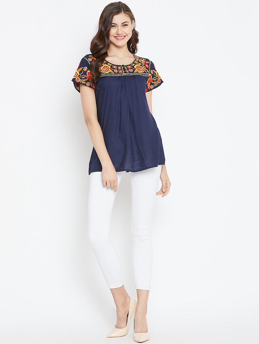 embroidered yoke gather detail tunic - 15999434 - Zoom Image - 4
