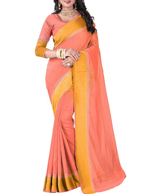 zari border orange saree with blouse - 16000359 - Standard Image - 1