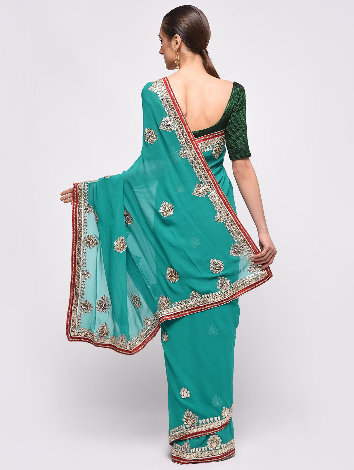 embellished handloom saree with blouse - 16000625 - Zoom Image - 2