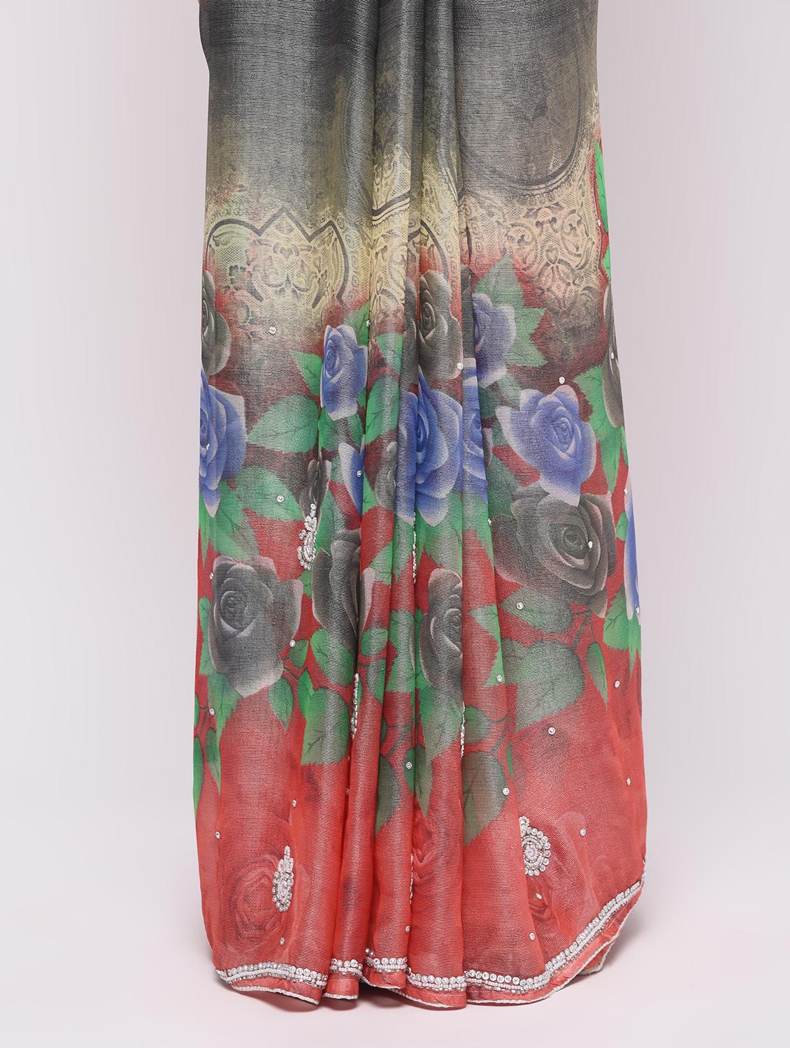 multi colored georgette printed saree with blouse - 16000744 - Zoom Image - 3