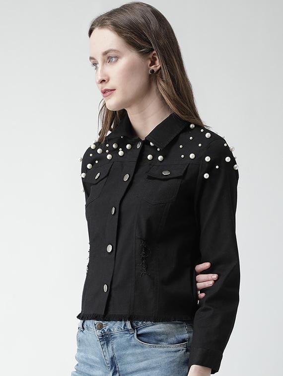 pearl embellished distressed jacket - 16000778 - Zoom Image - 2