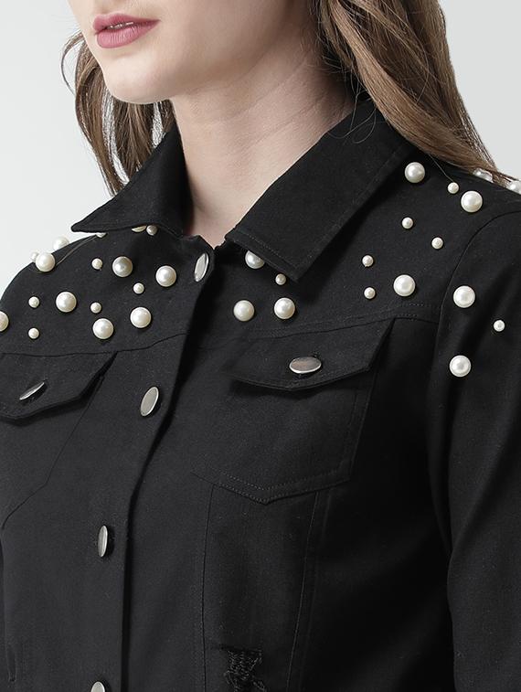 pearl embellished distressed jacket - 16000778 - Zoom Image - 4