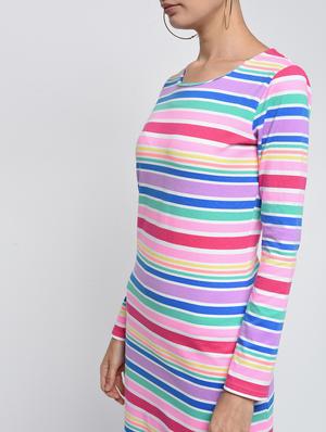 round neck striped t-shirt dress - 16000820 - Standard Image - 5