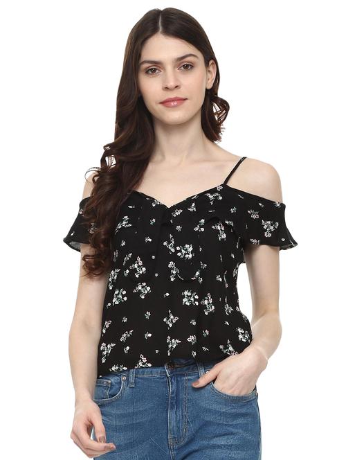 ruffled cold shoulder floral top - 16002328 - Standard Image - 1