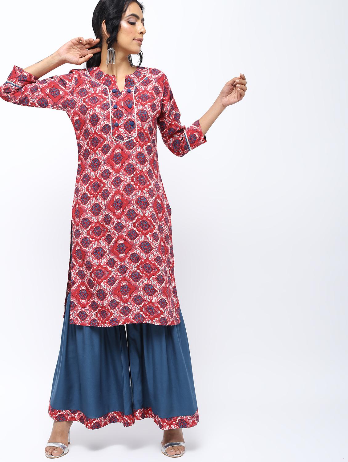 ethnic motifs printed straight kurta - 16002385 - Zoom Image - 1