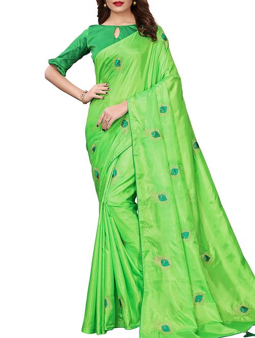 conversational green embroidered saree with blouse - 16002615 - Standard Image - 1