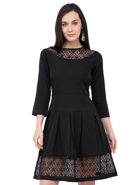 lace insert pleated a-line dress - 16002868 - Zoom Image - 1