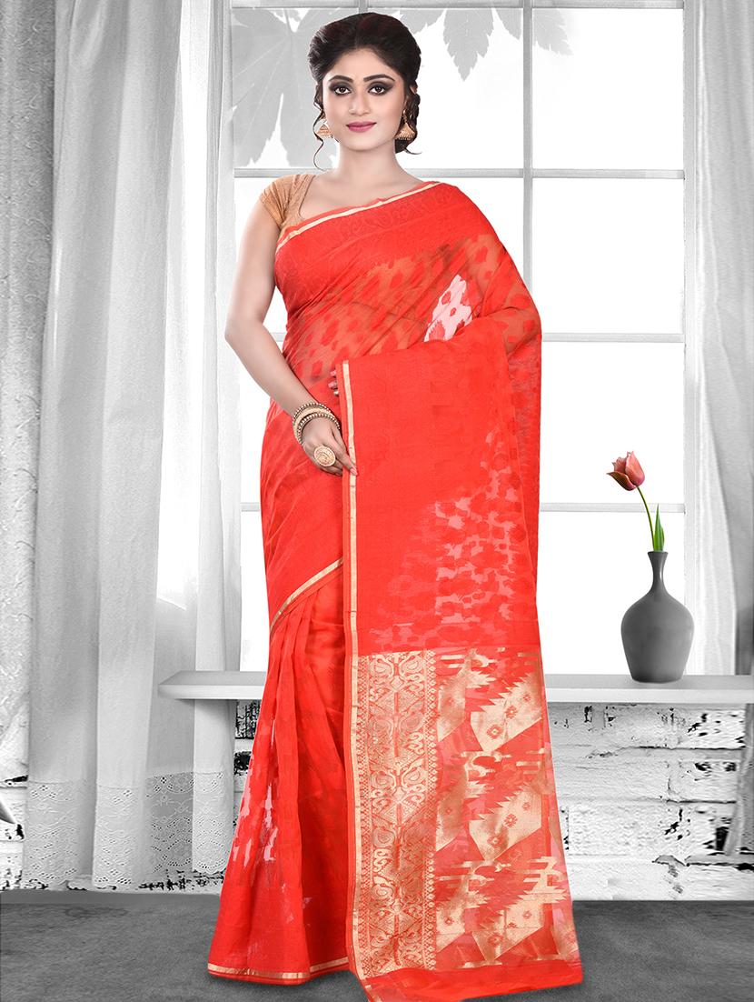 zari border red jamdani saree - 16003182 - Zoom Image - 1