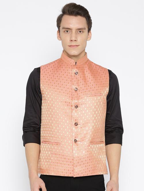 orange silk nehru jacket - 16003263 - Standard Image - 1