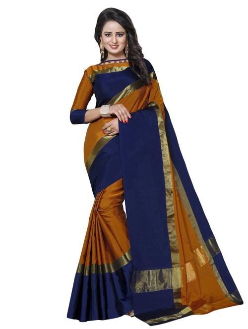 contrast zari border tussar saree with blouse - 16003267 - Standard Image - 1