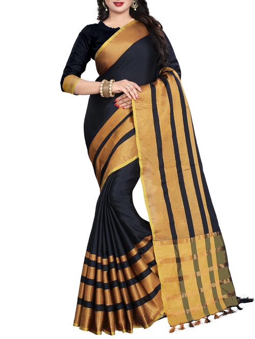 striped zari border woven saree with blouse - 16003277 - Standard Image - 1