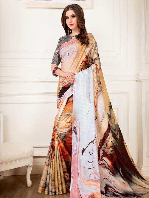abstract digital printed saree with blouse - 16005128 - Standard Image - 1