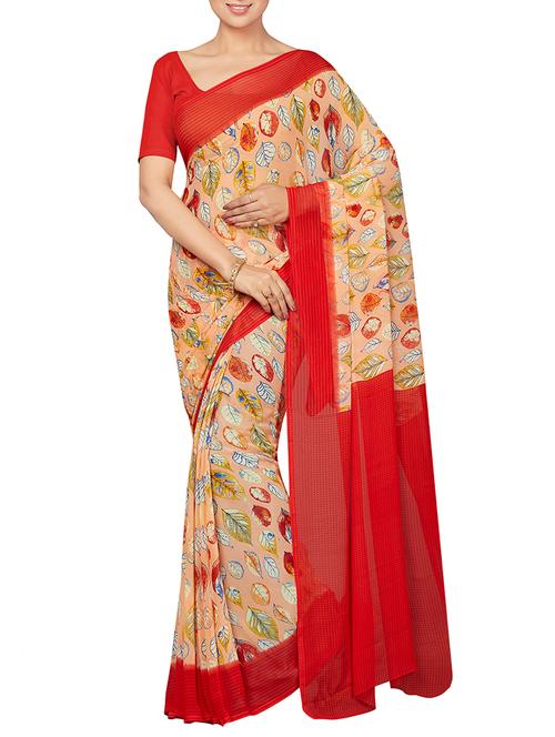conversational beige printed saree with blouse - 16005269 - Standard Image - 1