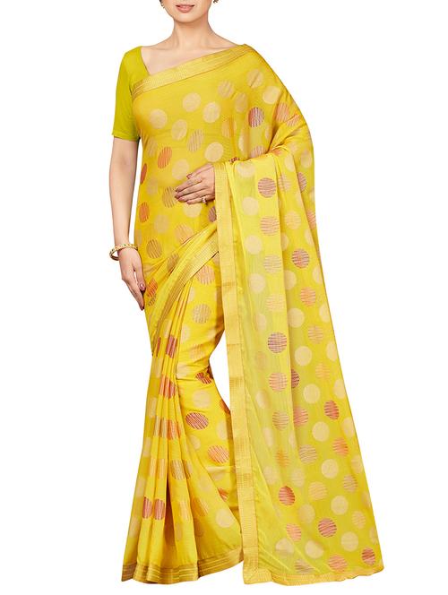 polka dots yellow printed saree with blouse - 16005272 - Standard Image - 1