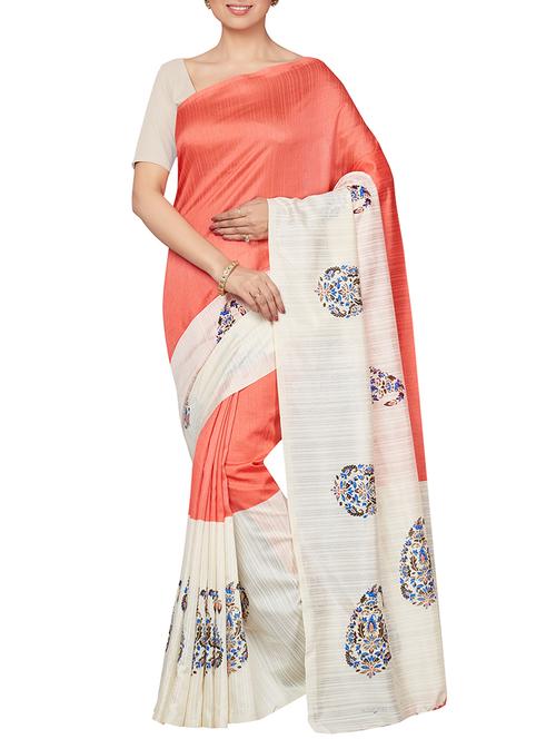 paisley border orange printed saree with blouse - 16005273 - Standard Image - 1