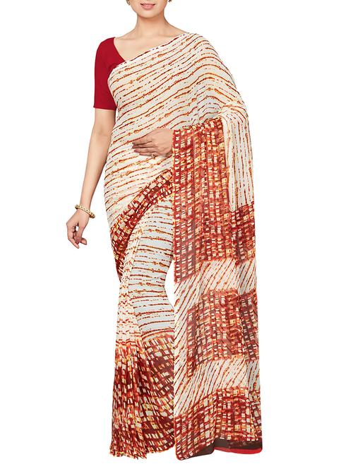 white georgette printed saree with blouse - 16005275 - Very Small Image - 1