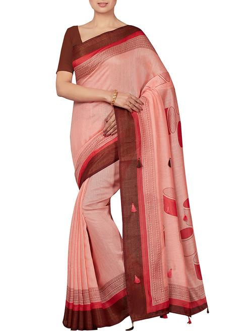 conversational printed pink saree with blouse - 16005280 - Standard Image - 1