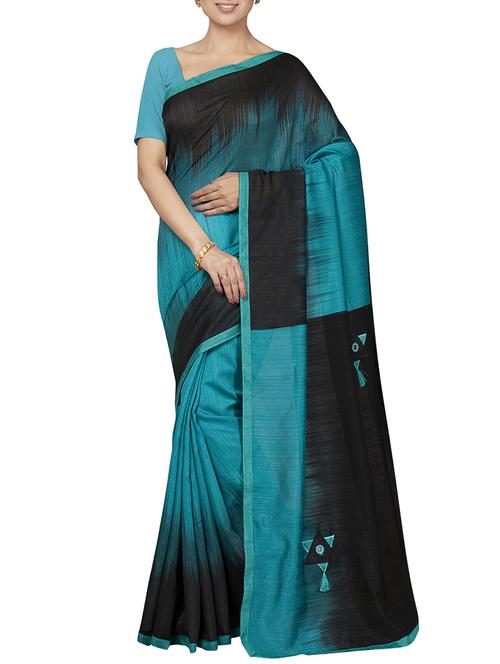 patchwork turquoise woven saree with blouse - 16005281 - Standard Image - 1