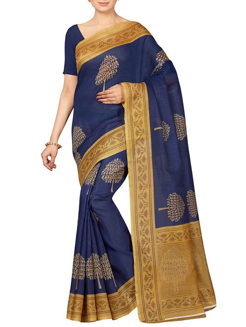 conversational blue printed saree with blouse - 16005288 - Standard Image - 1