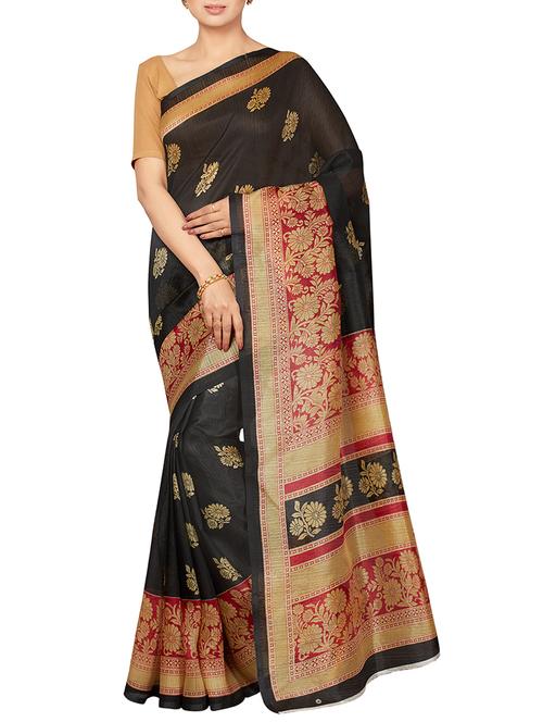 floral black printed saree with blouse - 16005289 - Standard Image - 1
