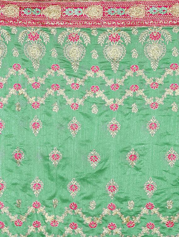 floral turquoise embroidered saree with blouse - 16005414 - Zoom Image - 2