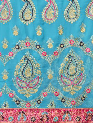 floral sky blue embroidered saree with blouse - 16005417 - Standard Image - 2