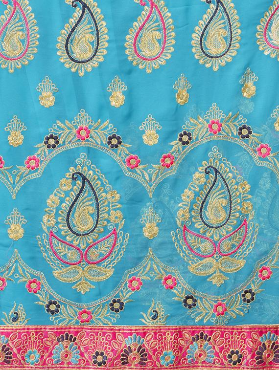 floral sky blue embroidered saree with blouse - 16005417 - Zoom Image - 2