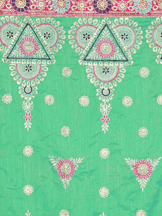 floral turquoise embroidered saree with blouse - 16005418 - Zoom Image - 2