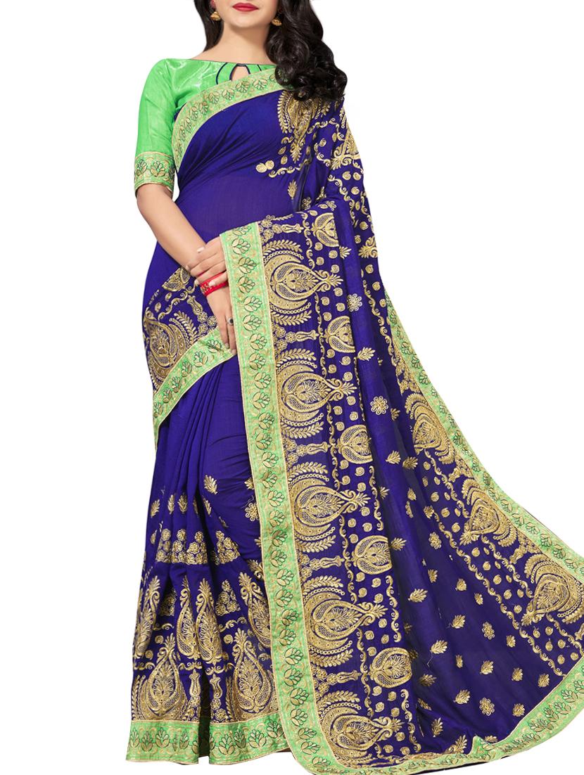 paisley blue embroidered saree with blouse - 16005420 - Zoom Image - 1