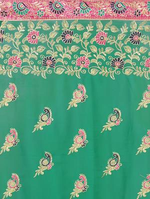 paisley turquoise embroidered saree with blouse - 16005422 - Standard Image - 2