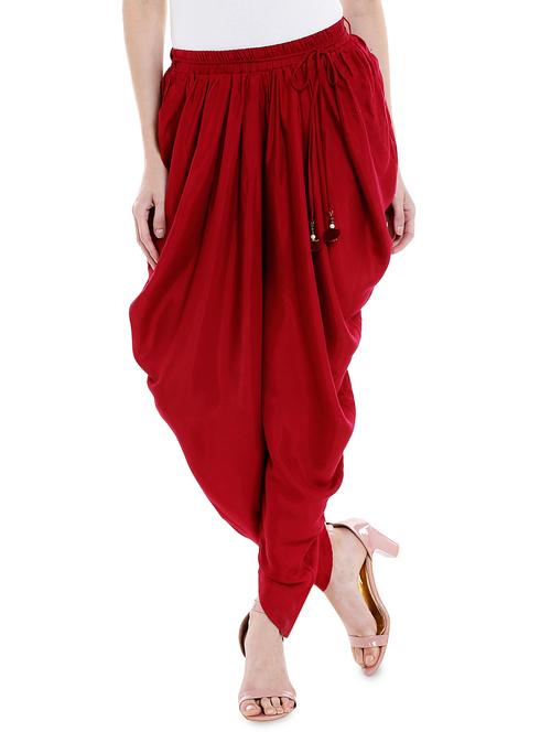 Red solid dhoti salwar - 16005549 - Standard Image - 1
