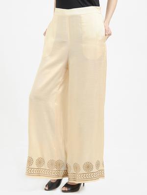beige viscose straight tapered pant - 16005578 - Standard Image - 2