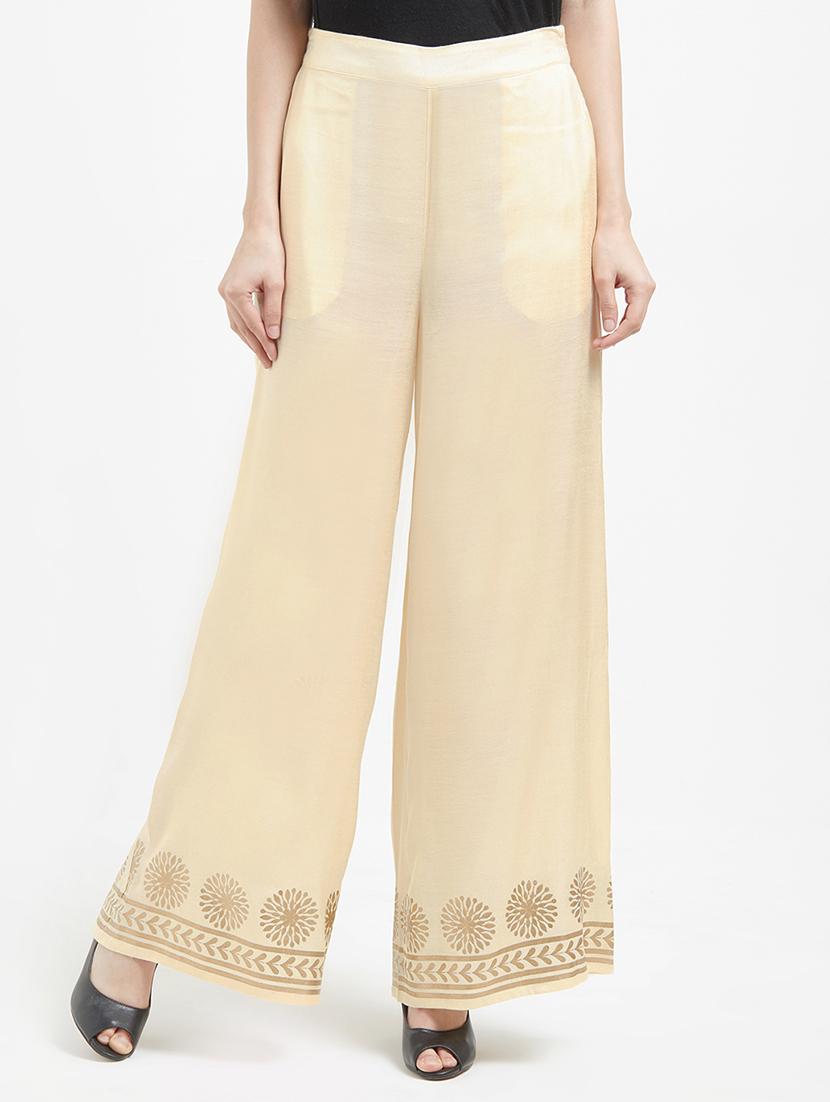 beige viscose straight tapered pant - 16005578 - Zoom Image - 1