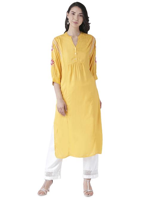 solid straight kurta - 16005695 - Standard Image - 1