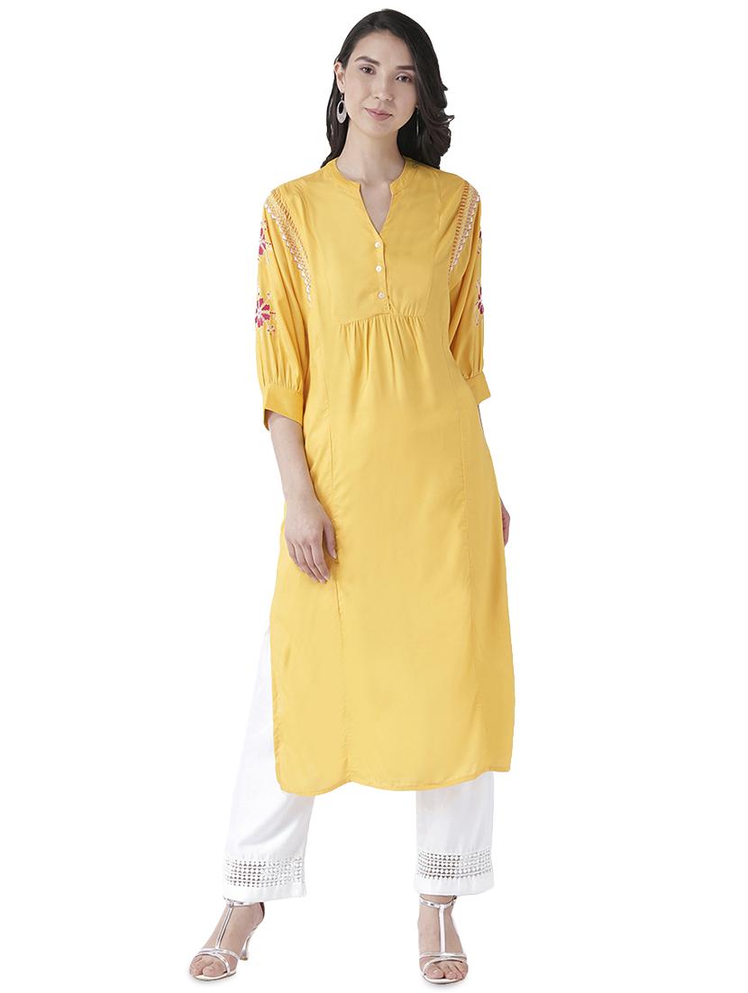 solid straight kurta - 16005695 - Zoom Image - 1