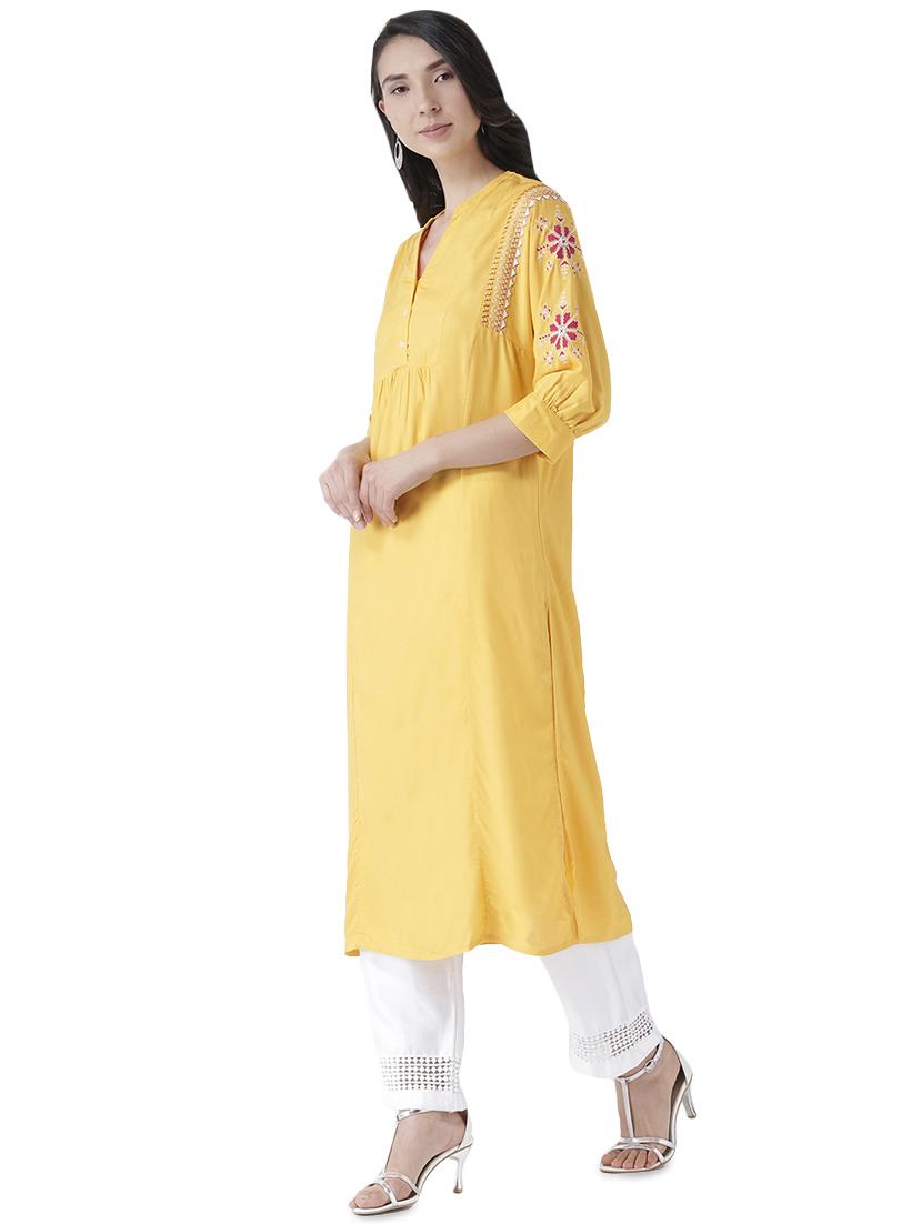 solid straight kurta - 16005695 - Zoom Image - 2