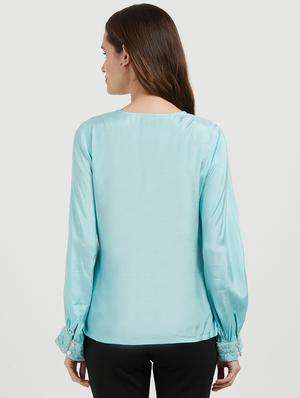 embroidered mesh v-neck top - 16005770 - Standard Image - 3