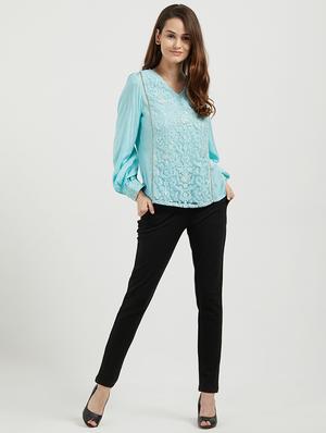 embroidered mesh v-neck top - 16005770 - Standard Image - 4