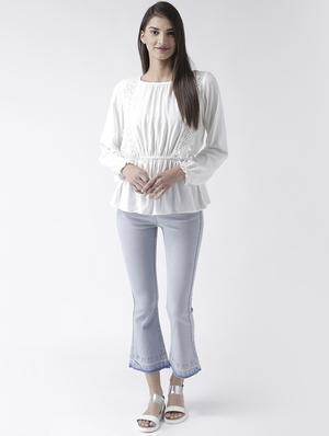 lace insert gathered waist top - 16005816 - Standard Image - 4