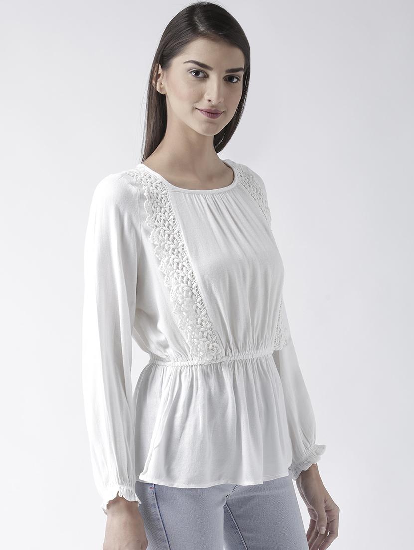 lace insert gathered waist top - 16005816 - Zoom Image - 2