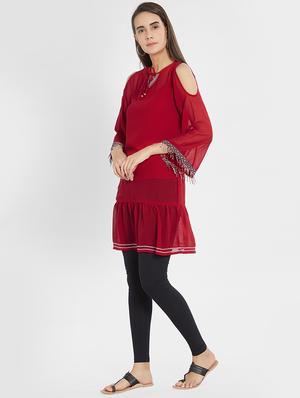 solid ruffled kurta - 16005878 - Standard Image - 2