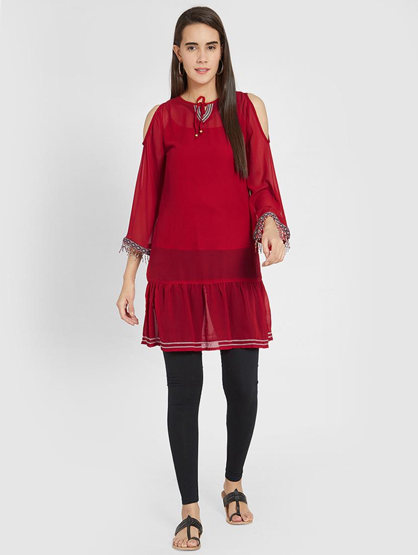 solid ruffled kurta - 16005878 - Zoom Image - 1