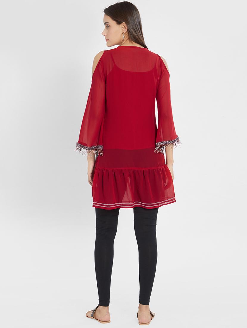 solid ruffled kurta - 16005878 - Zoom Image - 3