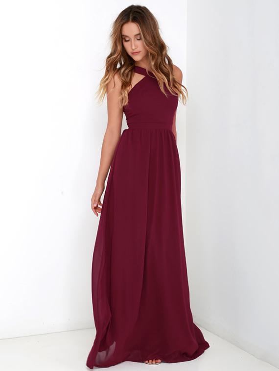 halter neck flared maxi dress - 16006032 - Zoom Image - 1
